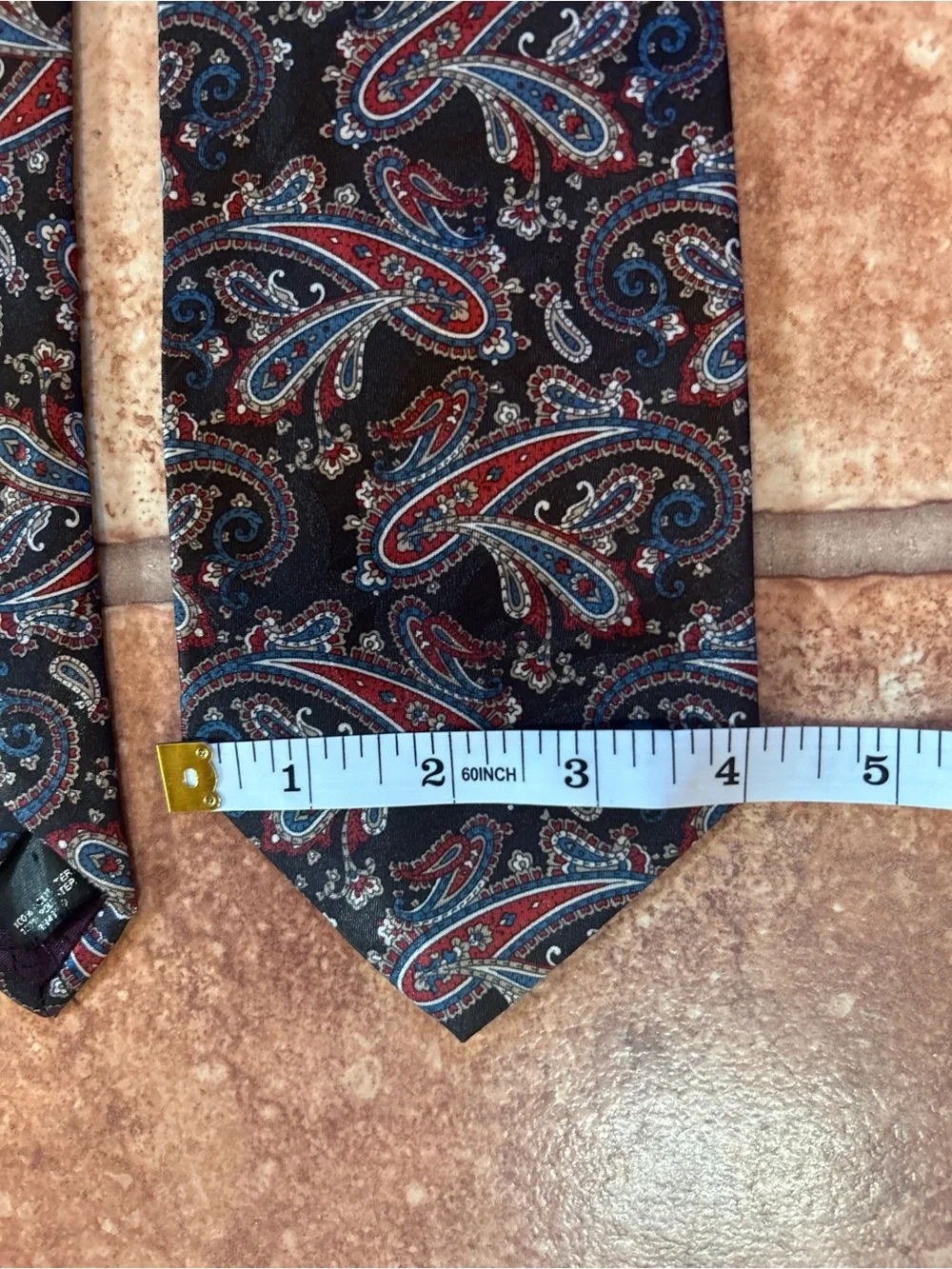 David Taylor Black Paisley Silk Tie with Red & Blue Accents